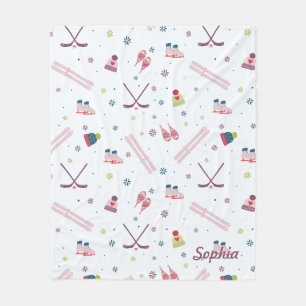 Winter Sports Skating Skiing Hockey Custom Holiday Fleece Blanket
