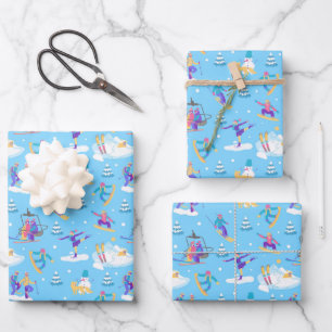 Winter Sports Skating Skiing Snowboarding Pattern Wrapping Paper Sheet