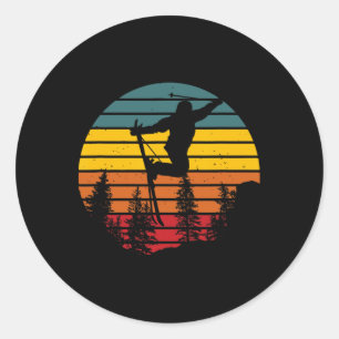 Winter Sports Ski Snowboarder Skier Retro Vintage Classic Round Sticker