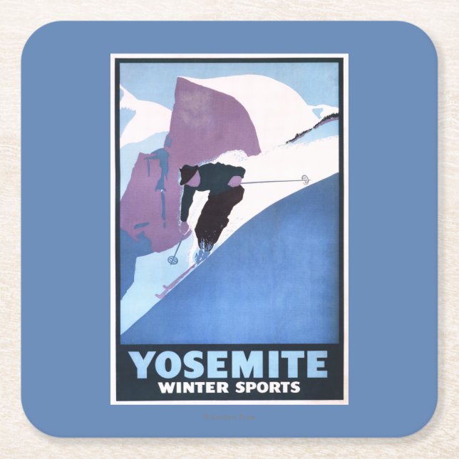 Winter Sports Skiing Promotional Poster Square Paper Coaster (Front)