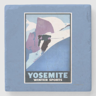 Winter Sports Skiing Promotional Poster Stone Coaster