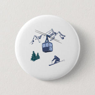Winter Sports Skiing Snow Scene Vintage Ski Resort 6 Cm Round Badge