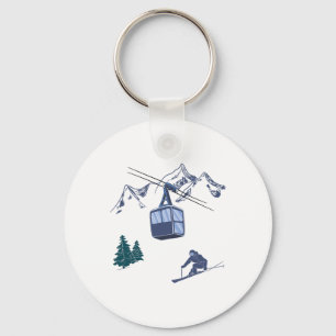 Winter Sports Skiing Snow Scene Vintage Ski Resort Key Ring