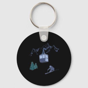 Winter Sports Skiing Snow Scene Vintage Ski Resort Key Ring