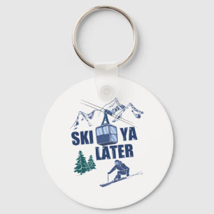 Winter Sports Skiing Snow Scene Vintage Ski Resort Key Ring