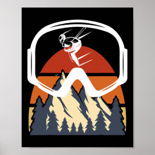 Winter Sports Skiing With Mountains Sunset Graphic Poster