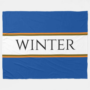 WINTER Sporty Alpine Blue White Orange Stripes Fleece Blanket