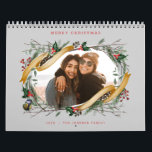 Winter Sprigs Christmas Gift Grey Photo Calendar<br><div class="desc">Original hand drawn winter branches,  holly,  photo frame; with full bleed photos on each page and back side.</div>