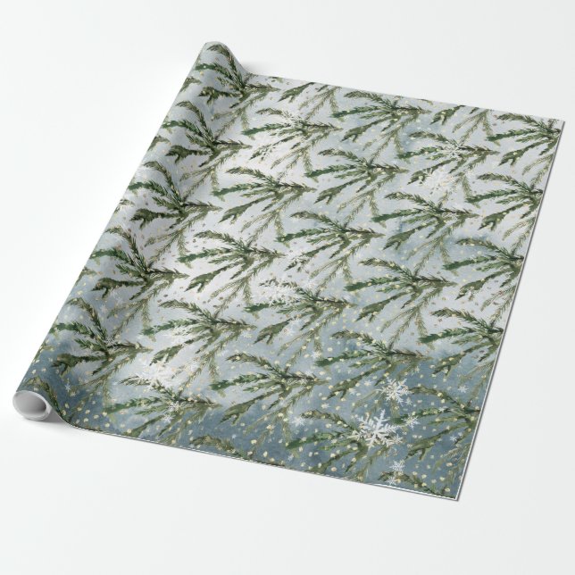 Winter Spruce Tree Branches Wrapping Paper (Unrolled)