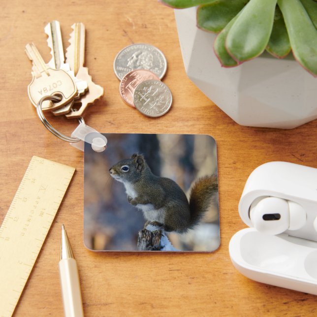 Winter Squirrel, Fluffy Forest Friend Key Ring (Desk)