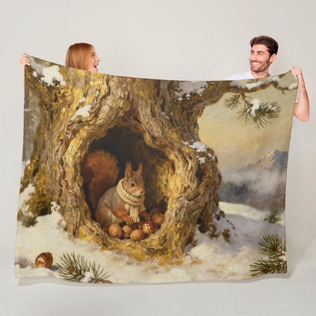 winter squirrel hiding nuts fleece blanket (In Situ)