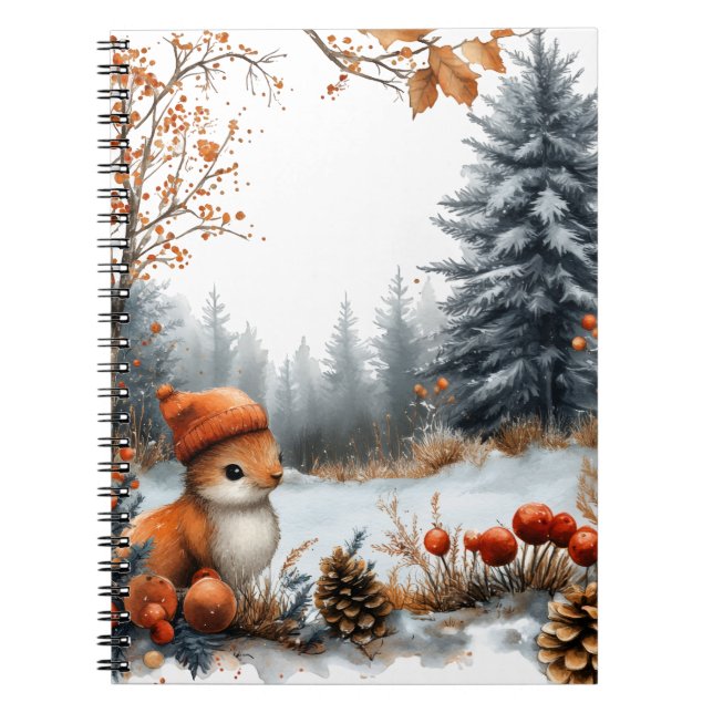 Winter Squirrel in Frosted Forest Notebook (Front)