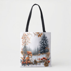 Winter Squirrel in Frosted Forest Tote Bag