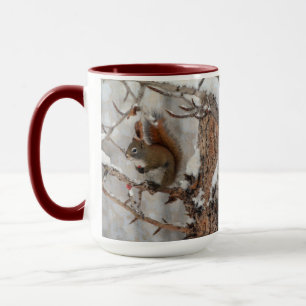 Winter Squirrel, Snow & Red Berries Xmas Design Mug