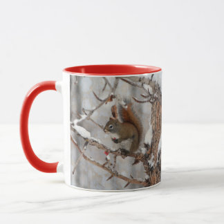 Winter Squirrel, Snow & Red Berries Xmas Design Mug