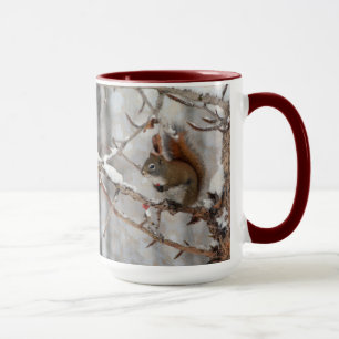Winter Squirrel, Snow & Red Berries Xmas Design Mug