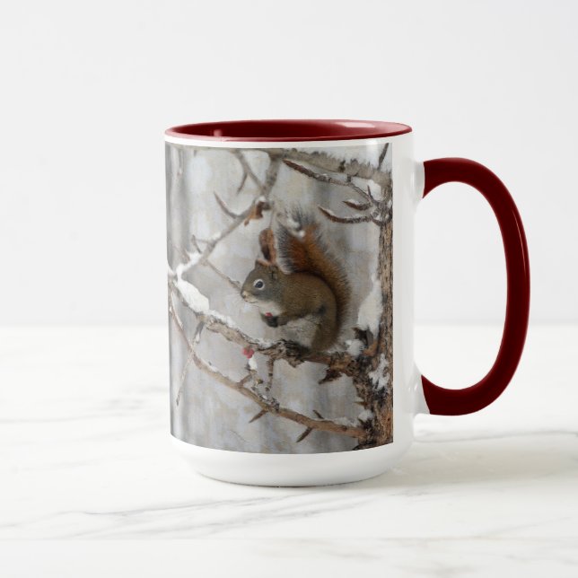Winter Squirrel, Snow & Red Berries Xmas Design Mug (Right)
