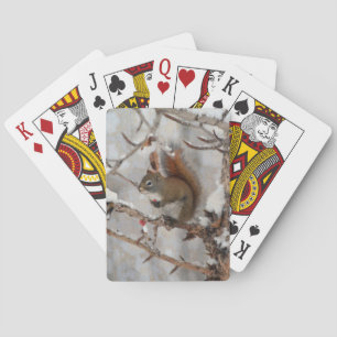 Winter Squirrel, Snow & Red Berries Xmas Design Playing Cards