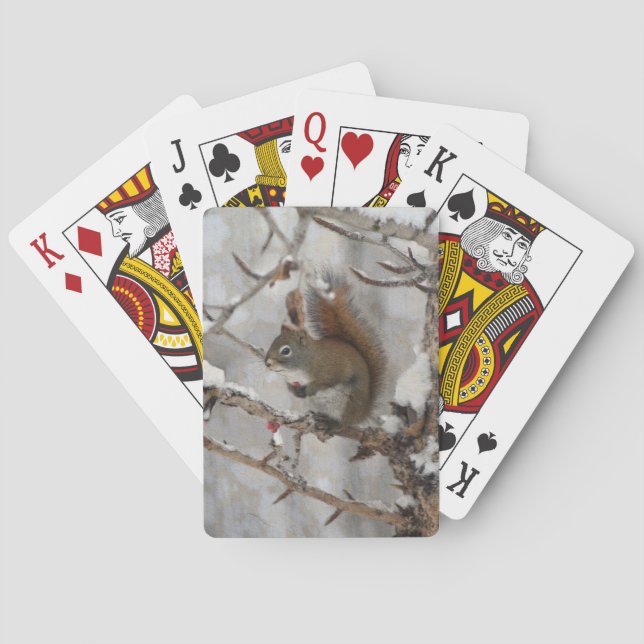 Winter Squirrel, Snow & Red Berries Xmas Design Playing Cards (Back)