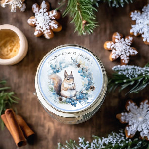 Winter Squirrel Watercolor Baby Shower Classic Round Sticker