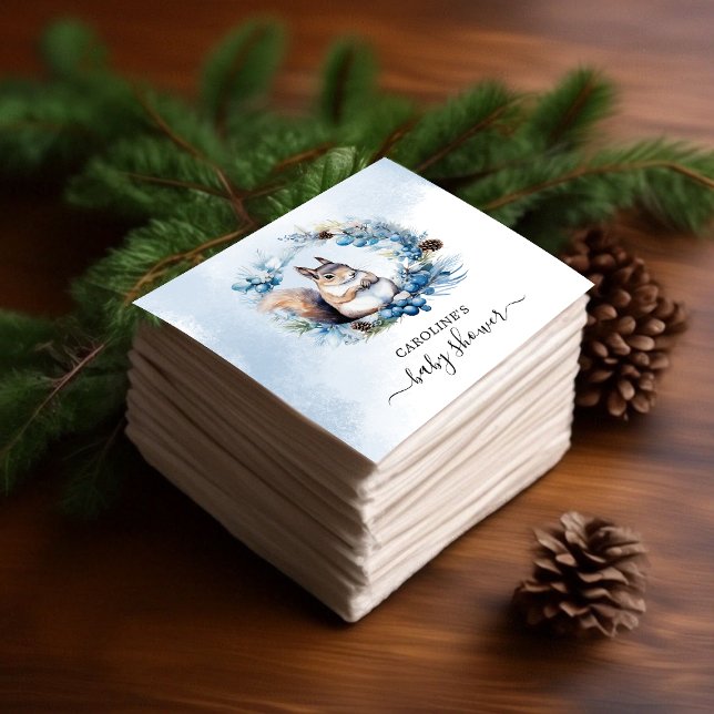 Winter Squirrel Watercolor Baby Shower Napkin (Winter Squirrel Watercolor Baby Shower Napkins)
