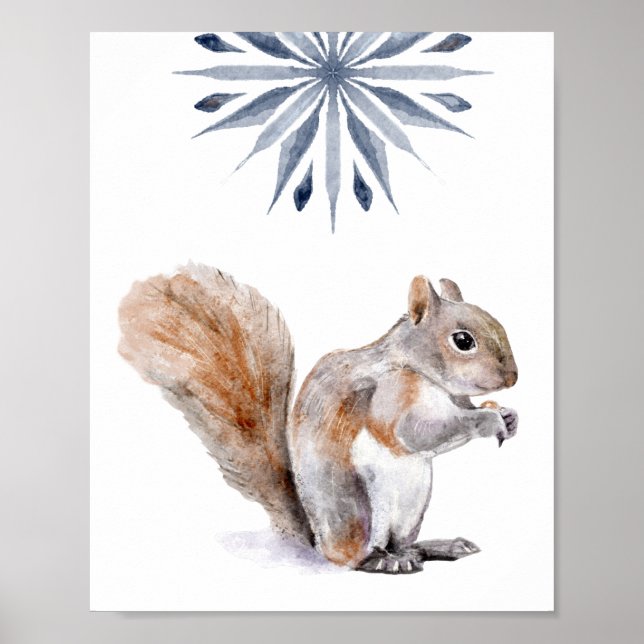 Winter Squirrel Watercolor Print (Front)