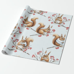 Winter Squirrels Among Snowy Branches Wrapping Paper