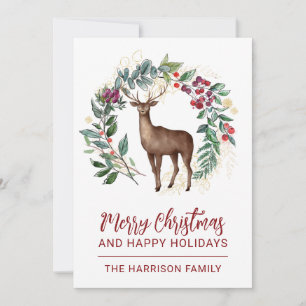 Winter Stag Holly Wreath Christmas Holiday Card