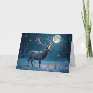 Winter Stag Moonlit Snow Christmas Holiday Card