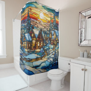 Winter Stained Glass Shower Curtain