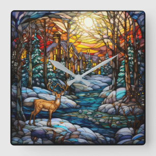 Winter Stained Glass Wall Clock