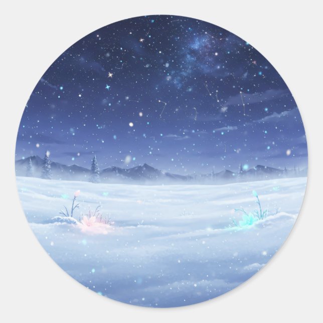 Winter Starry Night Round Sticker (Front)