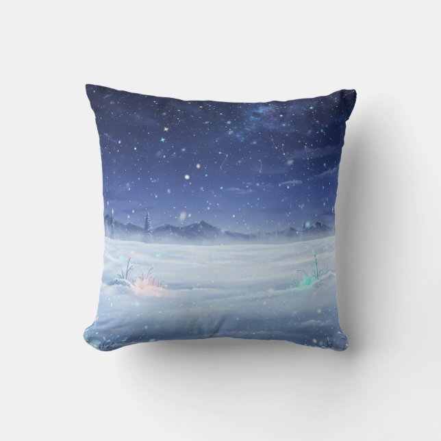 Winter Starry Night Throw Pillow (Front)