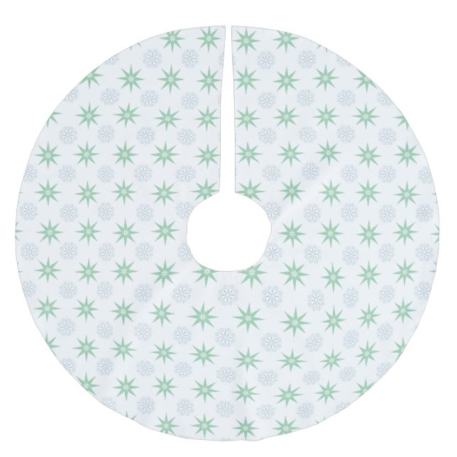 Winter Stars and Snowflake Pattern White Brushed Polyester Tree Skirt (Front)