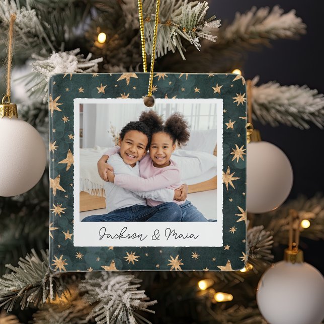 Winter Stars Double Sided Personalised Photo Ceramic Ornament (Creator Uploaded)