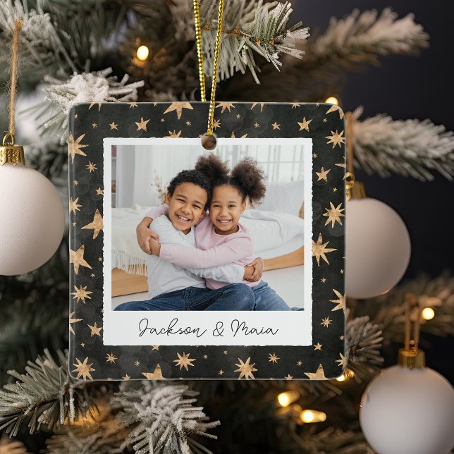 Winter Stars Double Sided Personalised Photo Ceramic Ornament (Creator Uploaded)