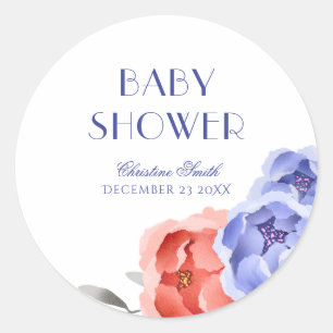 Winter Stork Floral Watercolor Baby Shower Classic Round Sticker