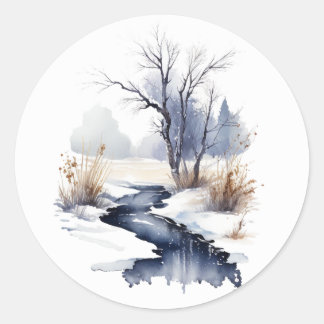 Winter Stream Round Stickers #3