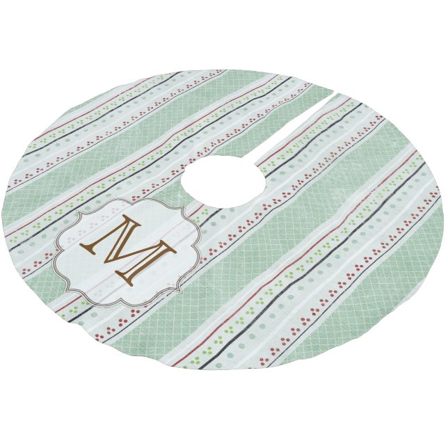Winter Stripe Monogram Initial Tree Skirt (Angled)