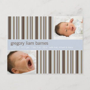 Winter Stripes Blue • Baby Announcement Postcard