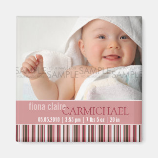 Winter Stripes Pink • Baby Announcement Magnet