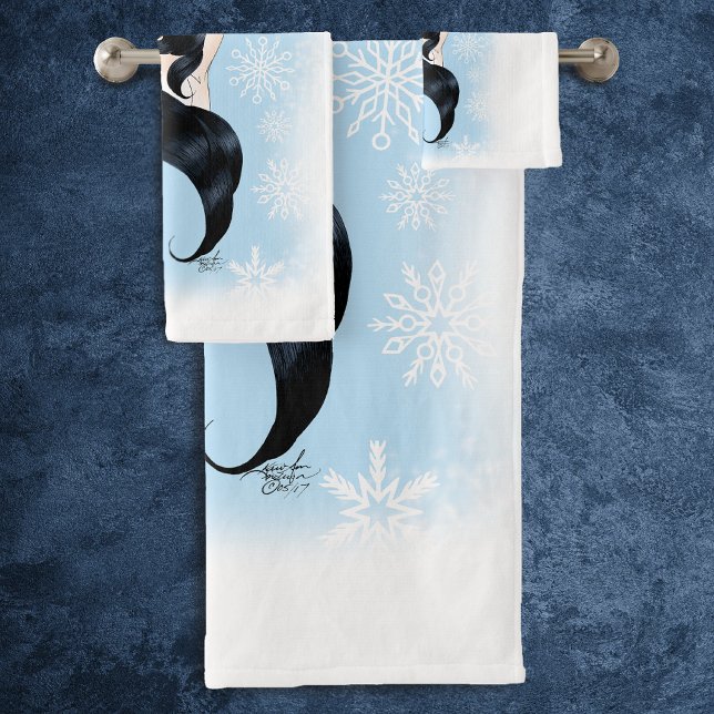 Winter Sugar Skull Blue Snowflakes Bath Towel Set (Creator Uploaded)