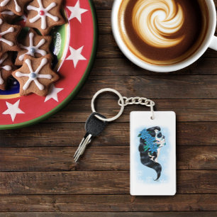 Winter Sugar Skull Blue Snowflakes Key Ring
