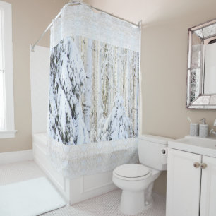 Winter Sun on White Spruce Poplar Forest Shower Curtain