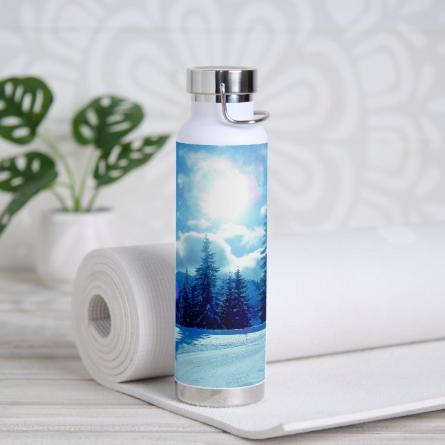 Winter Sun Snowy Alpine Landscape Water Bottle (Yoga)