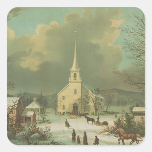 Winter Sunday in olden times Square Sticker