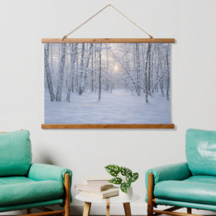 Winter Sunlight in Quiet Birch Forest Hanging Tapestry