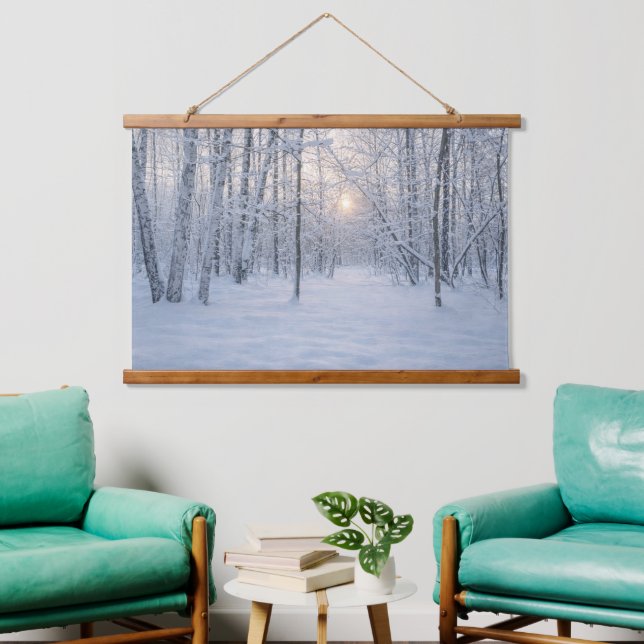 Winter Sunlight in Quiet Birch Forest Hanging Tapestry (Living Room)
