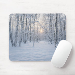 Winter Sunlight in Quiet Birch Forest Mouse Pad