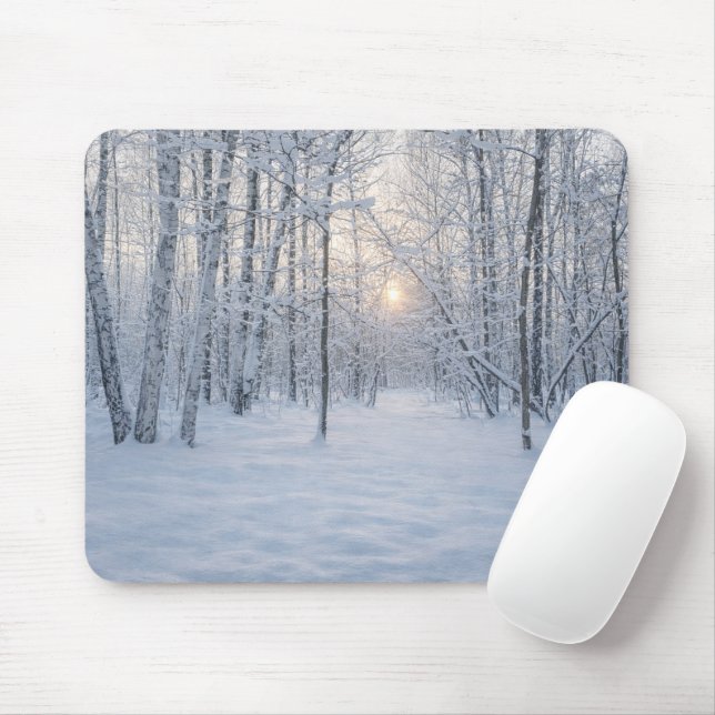 Winter Sunlight in Quiet Birch Forest Mouse Pad (With Mouse)
